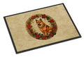 Finnish Spitz Christmas Flowers Doormat Indoor Outdoor 18H X 27W Front Door Mat Rugs for Entryway, Non Slip Washable