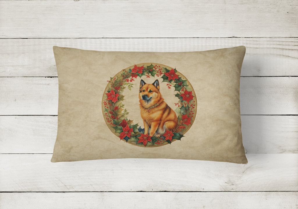 Finnish Spitz Christmas Flowers Decorative Throw Pillow 12x16 Indoor Outdoor Accent Cushion, Fabric Cover with Insert for Sofa, Bed, Porch & Living Room