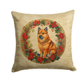 Finnish Spitz Christmas Flowers Decorative Throw Pillow 14x14 Indoor Outdoor Accent Cushion, Fabric Cover with Insert for Sofa, Bed, Porch & Living Room