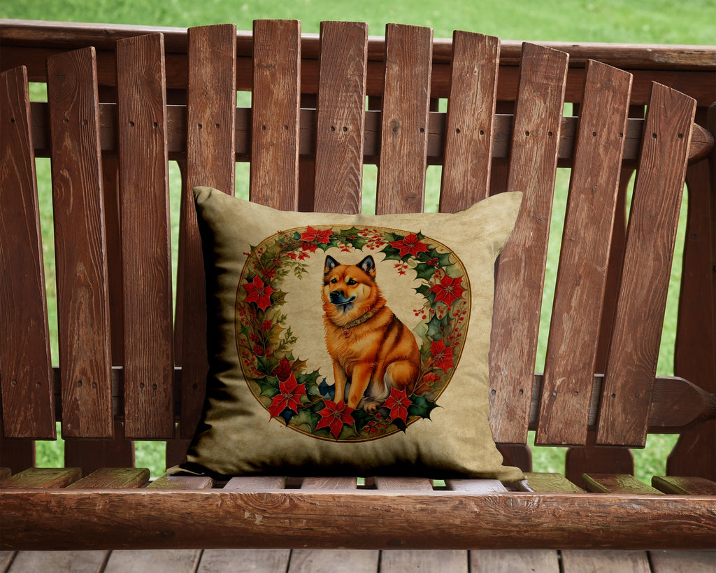 Finnish Spitz Christmas Flowers Decorative Throw Pillow 14x14 Indoor Outdoor Accent Cushion, Fabric Cover with Insert for Sofa, Bed, Porch & Living Room