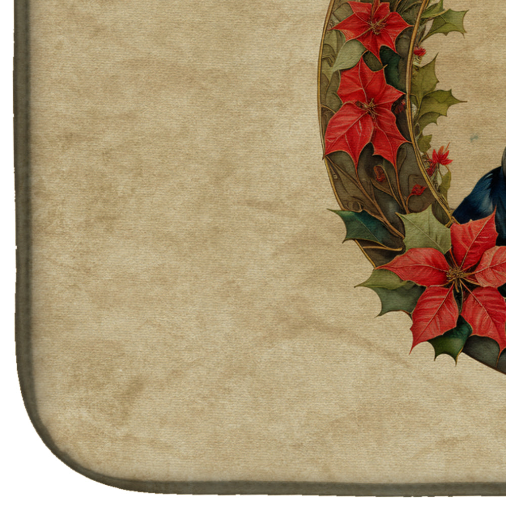 Flat-Coated Retriever Christmas Flowers Dish Drying Mat Absorbent Dish Drying Mat Pad for Kitchen Counter Dish Drainer Mat for Countertop, 14 x 21", Multicolor