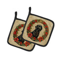Flat-Coated Retriever Christmas Flowers Pot Holder Set of 2 Heat Resistant Quilted Hot Pads 7.5 x 7.5 Inch, Insulated Kitchen Trivets for Cooking & Baking