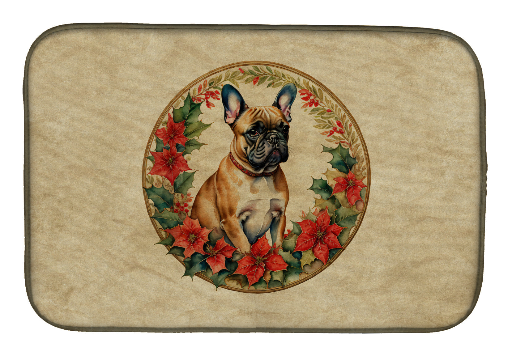 French Bulldog Christmas Flowers Dish Drying Mat Absorbent Dish Drying Mat Pad for Kitchen Counter Dish Drainer Mat for Countertop, 14 x 21", Multicolor