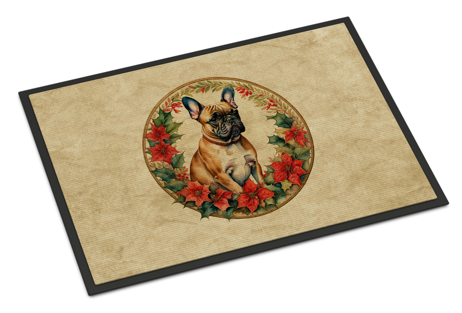 French Bulldog Christmas Flowers Doormat Indoor Outdoor 24H X 36W Front Door Mat Rugs for Entryway, Non Slip Washable Low Pile,