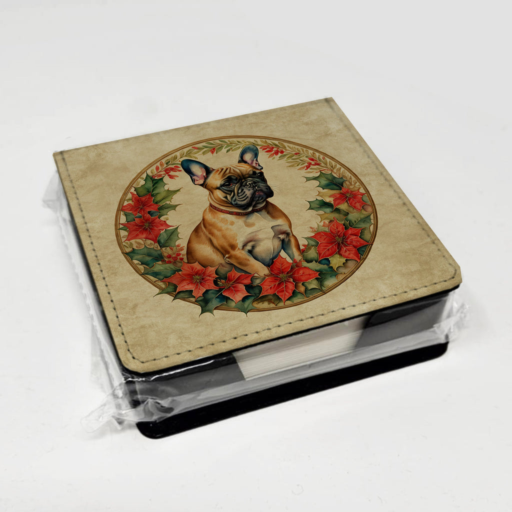 French Bulldog Christmas Flowers PU Leather Note Paper Holder with Artist-Designed Cover, Desk Accessory, Office Gift