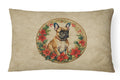 French Bulldog Christmas Flowers Decorative Throw Pillow 12x16 Indoor Outdoor Accent Cushion, Fabric Cover with Insert for Sofa, Bed, Porch & Living Room