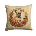 French Bulldog Christmas Flowers Decorative Throw Pillow 14x14 Indoor Outdoor Accent Cushion, Fabric Cover with Insert for Sofa, Bed, Porch & Living Room