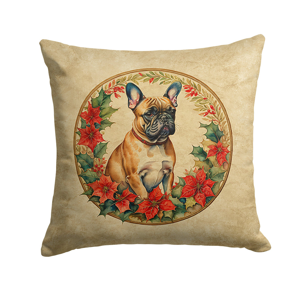 French Bulldog Christmas Flowers Decorative Throw Pillow 18x18 Indoor Outdoor Accent Cushion, Fabric Cover with Insert for Sofa, Bed, Porch & Living Room