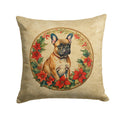 French Bulldog Christmas Flowers Decorative Throw Pillow 18x18 Indoor Outdoor Accent Cushion, Fabric Cover with Insert for Sofa, Bed, Porch & Living Room