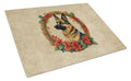 German Shepherd Christmas Flowers Cutting Board Tempered Glass Kitchen Cutting Surface, Heat Resistant Chopping, Non-Slip Feet, Food Prep & Serving