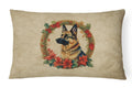 German Shepherd Christmas Flowers Decorative Throw Pillow 12x16 Indoor Outdoor Accent Cushion, Fabric Cover with Insert for Sofa, Bed, Porch & Living Room