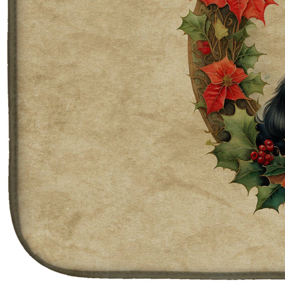 German Spitz Christmas Flowers Dish Drying Mat Absorbent Dish Drying Mat Pad for Kitchen Counter Dish Drainer Mat for Countertop, 14 x 21", Multicolor