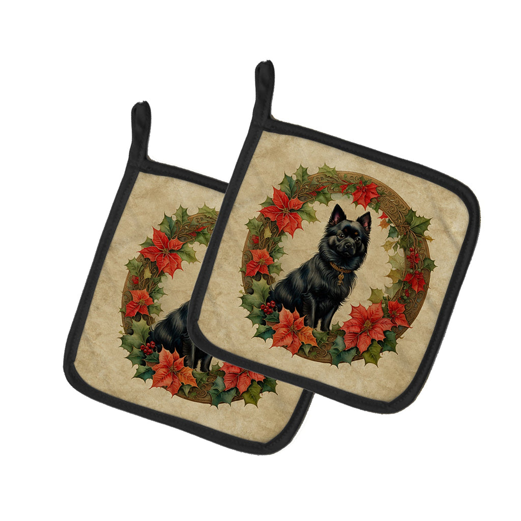 German Spitz Christmas Flowers Pot Holder Set of 2 Heat Resistant Quilted Hot Pads 7.5 x 7.5 Inch, Insulated Kitchen Trivets for Cooking & Baking