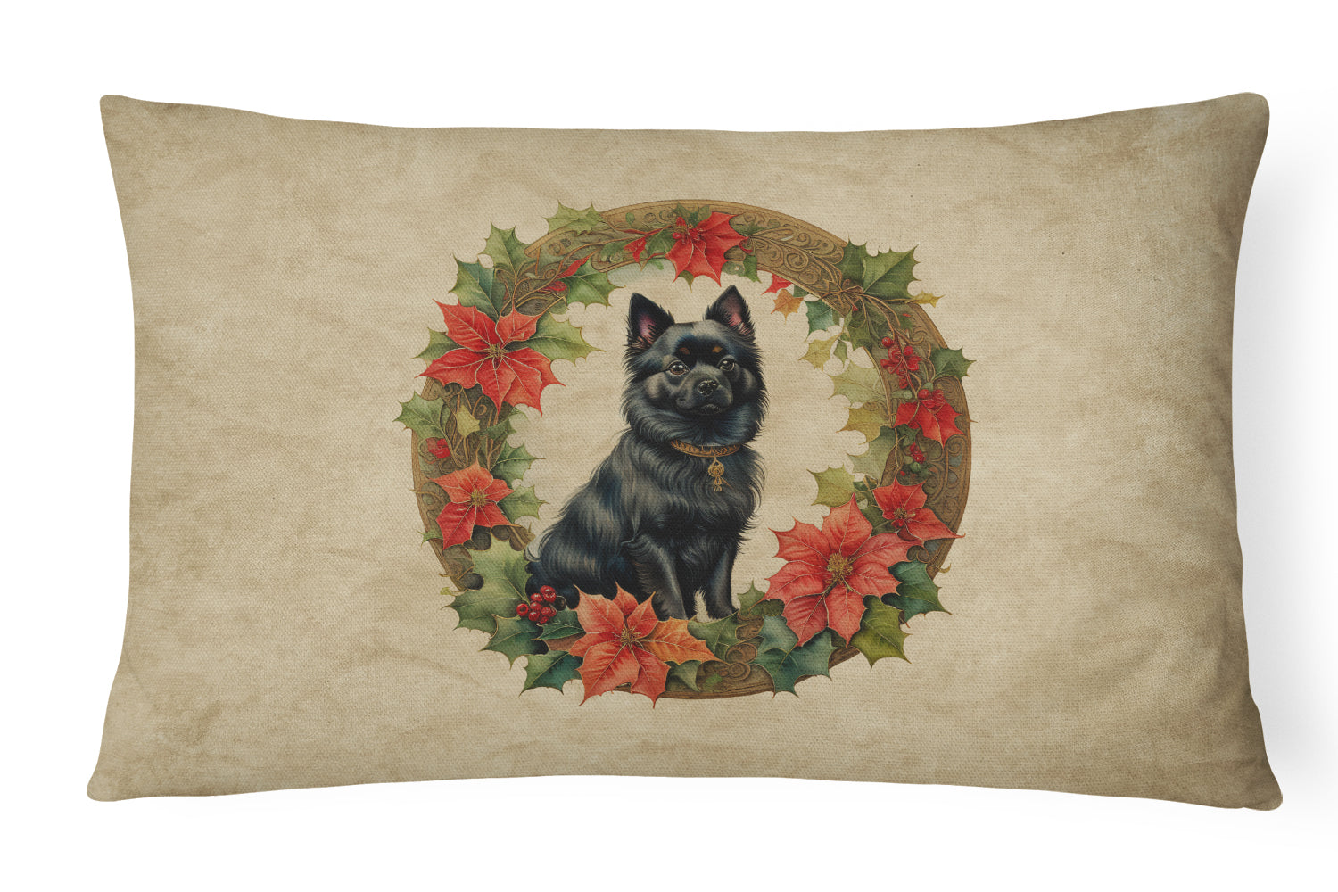 German Spitz Christmas Flowers Decorative Throw Pillow 12x16 Indoor Outdoor Accent Cushion, Fabric Cover with Insert for Sofa, Bed, Porch & Living Room