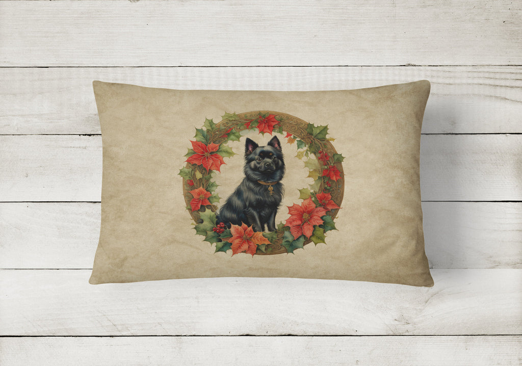 German Spitz Christmas Flowers Decorative Throw Pillow 12x16 Indoor Outdoor Accent Cushion, Fabric Cover with Insert for Sofa, Bed, Porch & Living Room