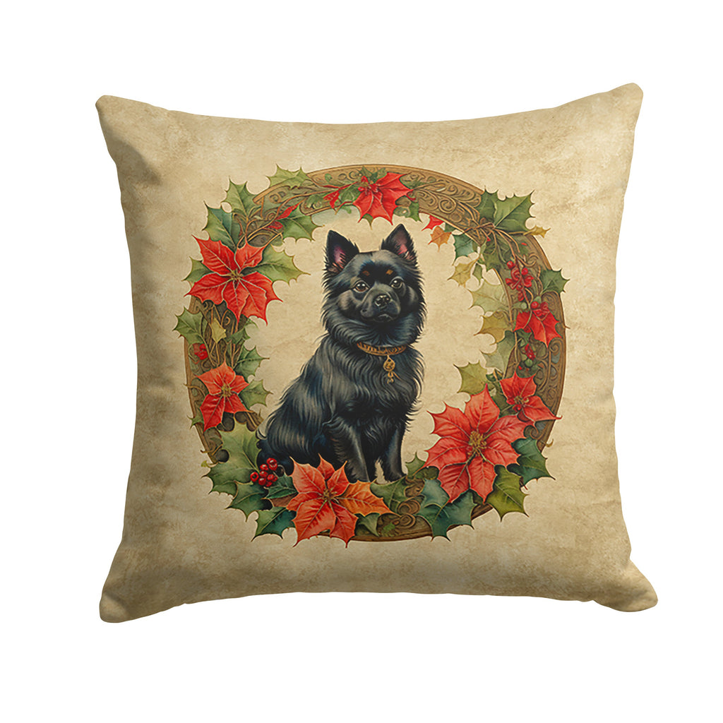German Spitz Christmas Flowers Decorative Throw Pillow 18x18 Indoor Outdoor Accent Cushion, Fabric Cover with Insert for Sofa, Bed, Porch & Living Room