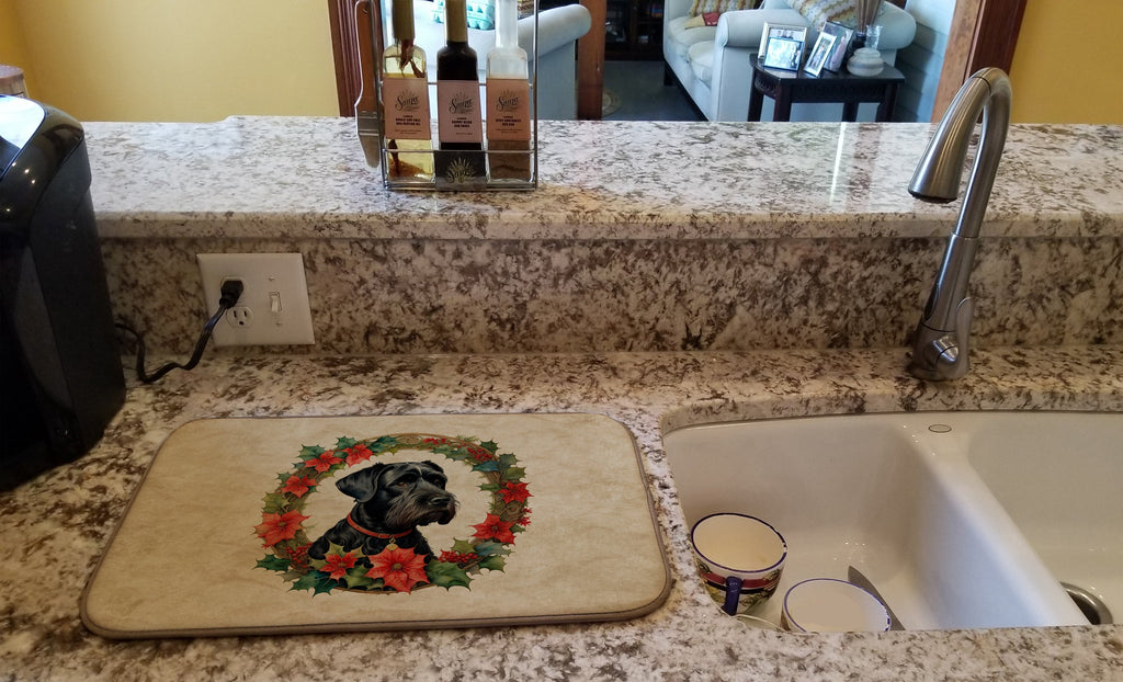 Giant Schnauzer Christmas Flowers Dish Drying Mat Absorbent Dish Drying Mat Pad for Kitchen Counter Dish Drainer Mat for Countertop, 14 x 21", Multicolor