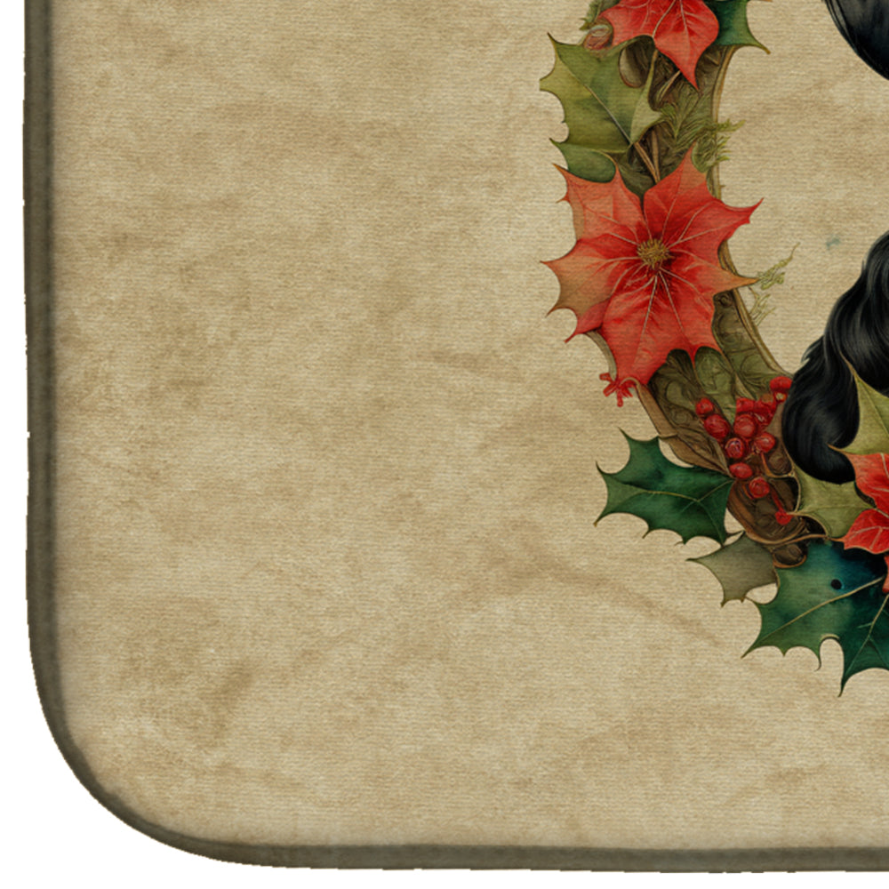 Giant Schnauzer Christmas Flowers Dish Drying Mat Absorbent Dish Drying Mat Pad for Kitchen Counter Dish Drainer Mat for Countertop, 14 x 21", Multicolor