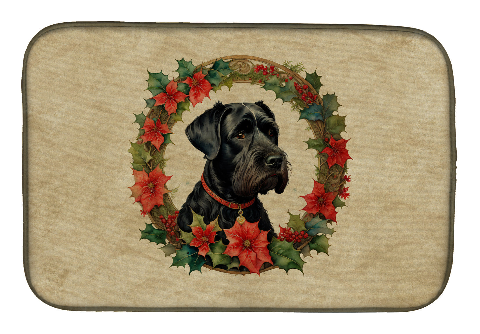 Giant Schnauzer Christmas Flowers Dish Drying Mat Absorbent Dish Drying Mat Pad for Kitchen Counter Dish Drainer Mat for Countertop, 14 x 21", Multicolor