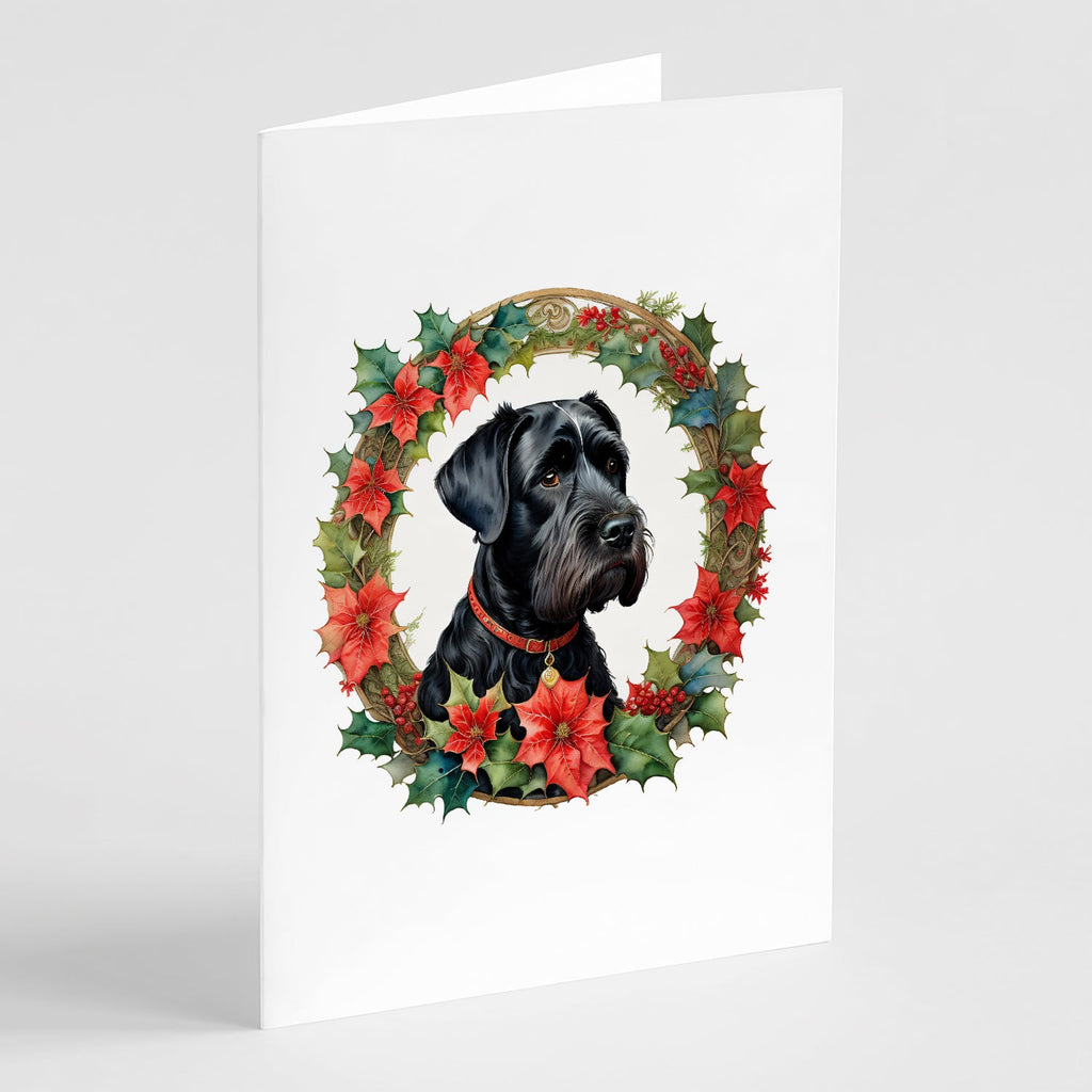 Giant Schnauzer Christmas Flowers Greeting Cards Pack of 8 Blank Cards with Envelopes Whimsical A7 Size 5x7