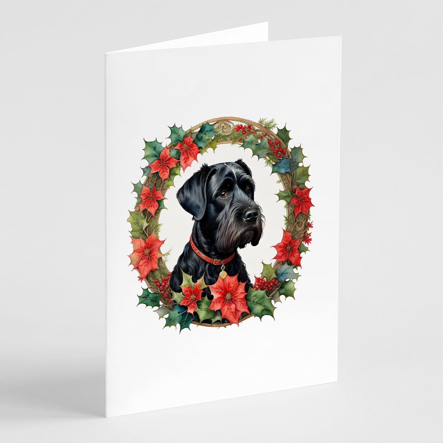 Giant Schnauzer Christmas Flowers Greeting Cards Pack of 8 Blank Cards with Envelopes Whimsical A7 Size 5x7