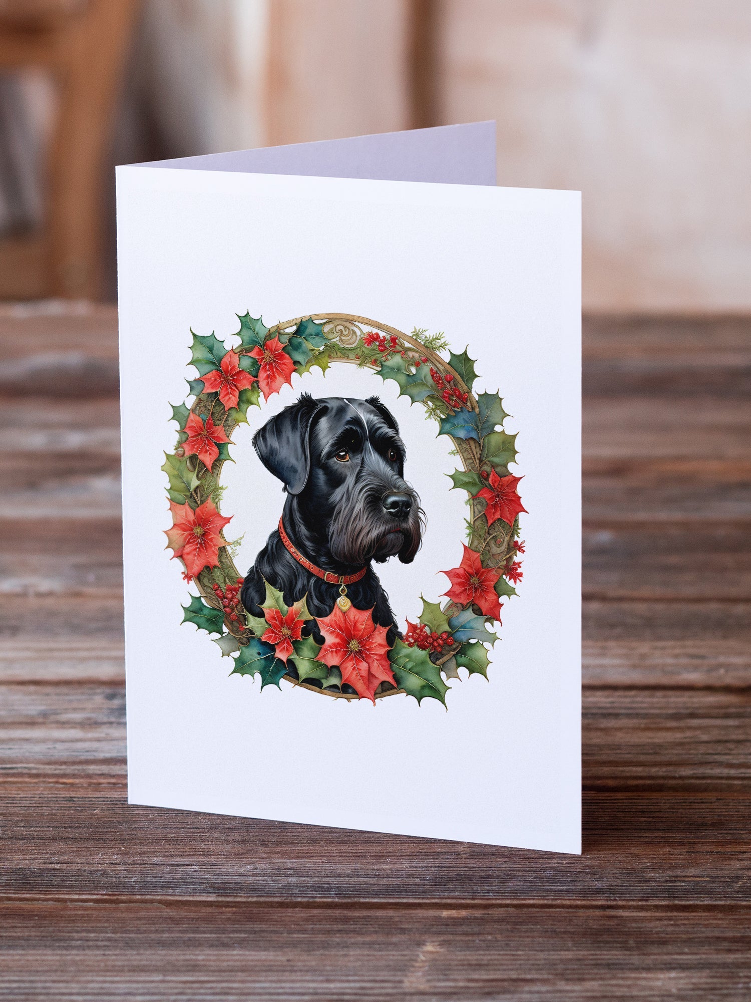 Giant Schnauzer Christmas Flowers Greeting Cards Pack of 8 Blank Cards with Envelopes Whimsical A7 Size 5x7