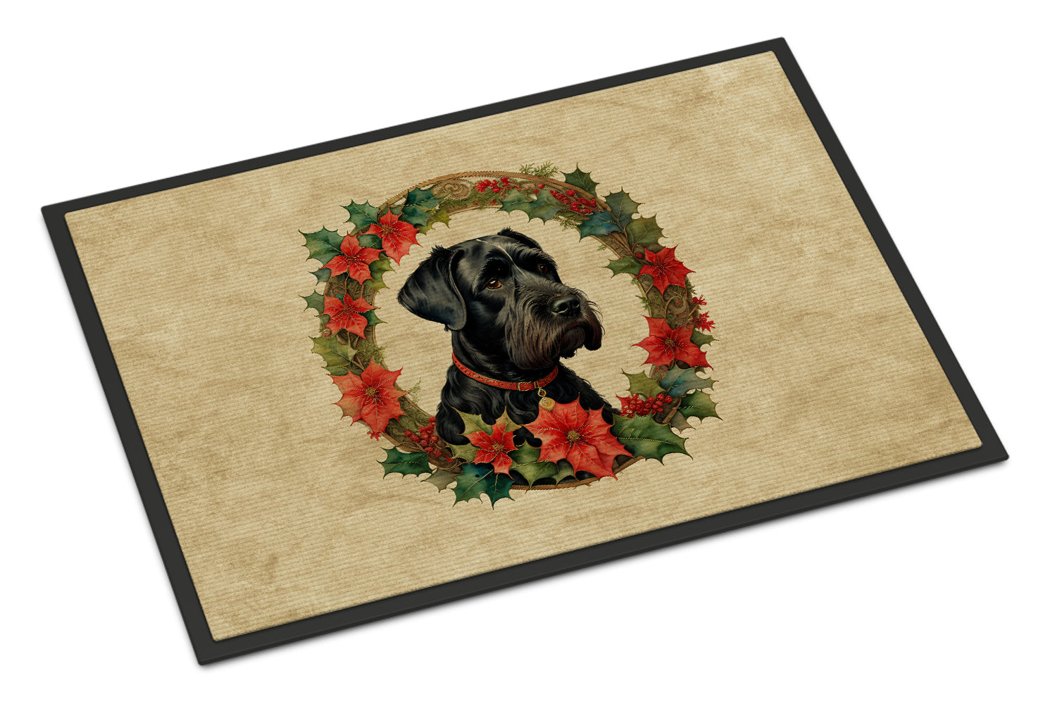 Giant Schnauzer Christmas Flowers Doormat Indoor Outdoor 24H X 36W Front Door Mat Rugs for Entryway, Non Slip Washable Low Pile,