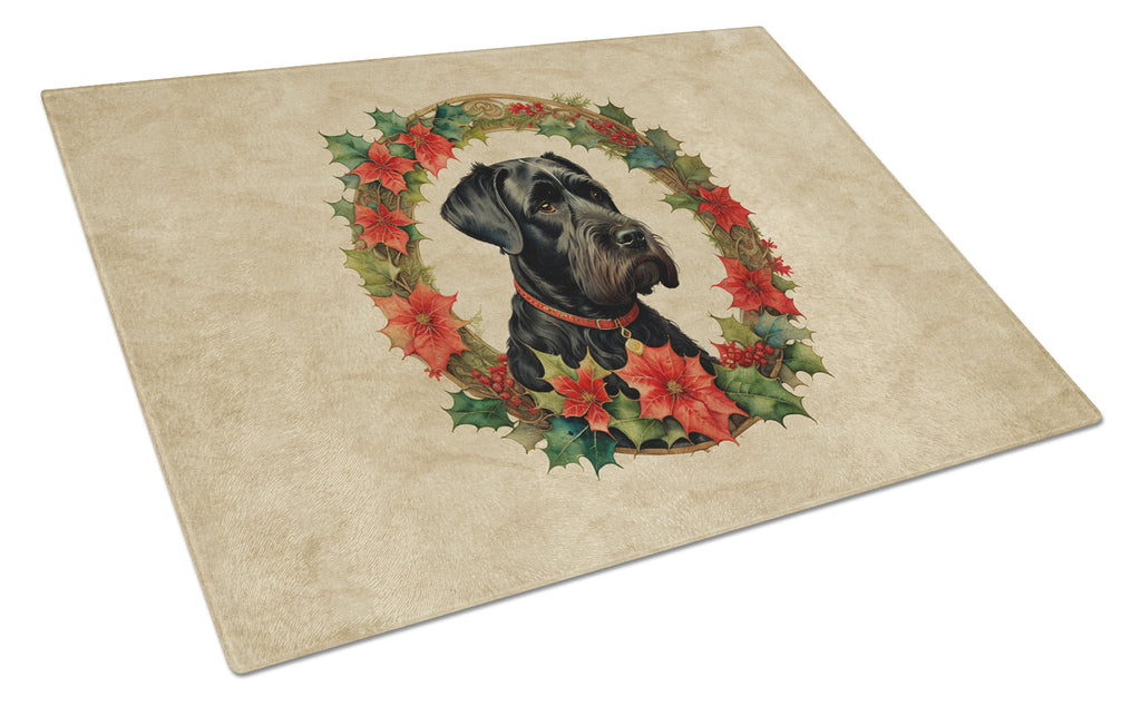 Giant Schnauzer Christmas Flowers Cutting Board Tempered Glass Kitchen Cutting Surface, Heat Resistant Chopping, Non-Slip Feet, Food Prep & Serving