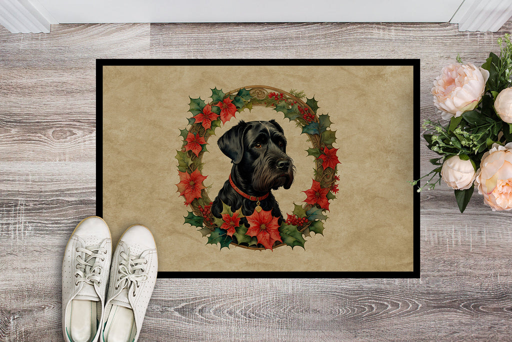 Giant Schnauzer Christmas Flowers Doormat Indoor Outdoor 18H X 27W Front Door Mat Rugs for Entryway, Non Slip Washable