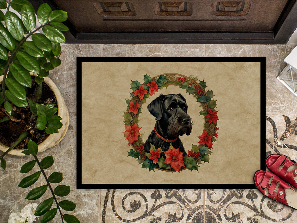 Giant Schnauzer Christmas Flowers Doormat Indoor Outdoor 18H X 27W Front Door Mat Rugs for Entryway, Non Slip Washable