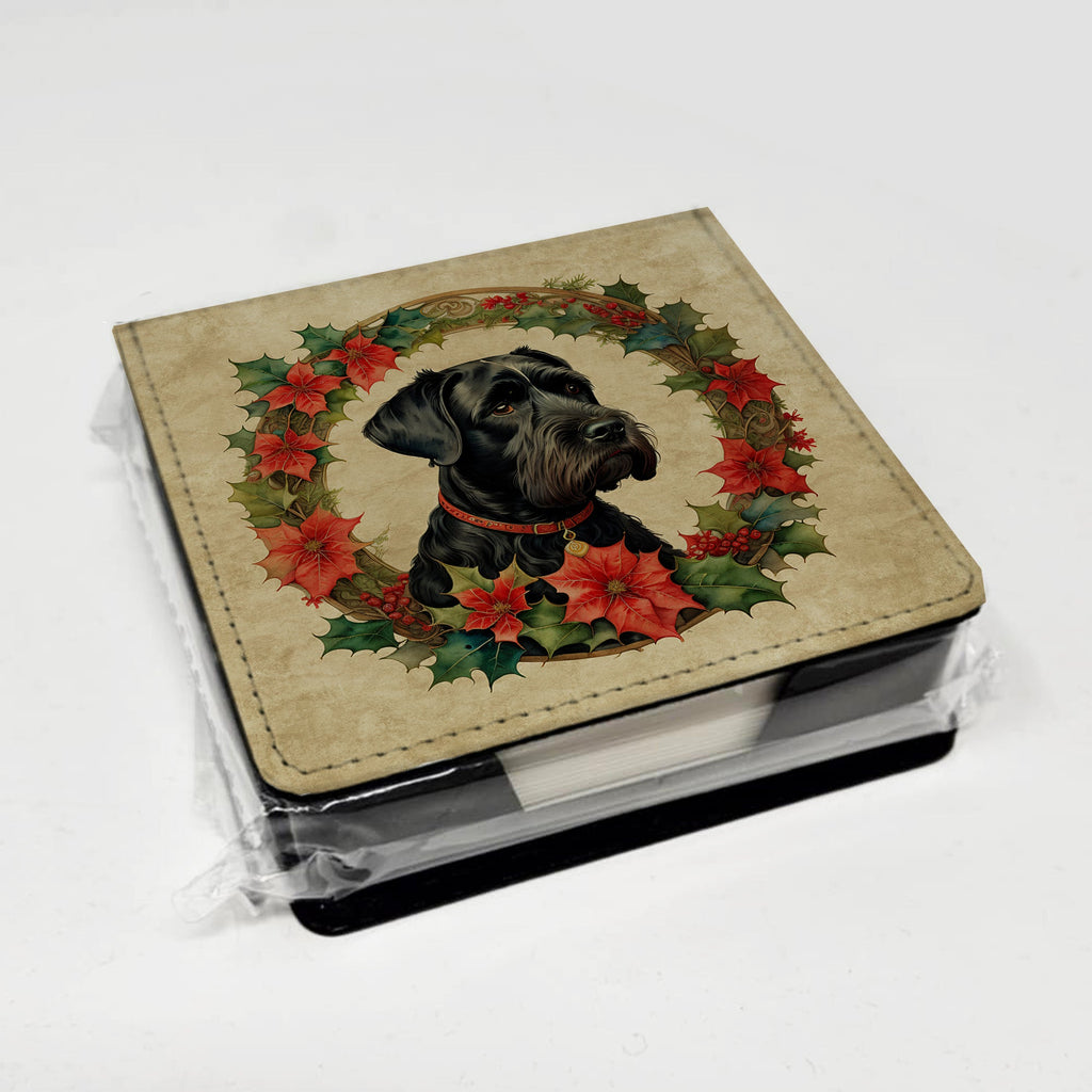 Giant Schnauzer Christmas Flowers PU Leather Note Paper Holder with Artist-Designed Cover, Desk Accessory, Office Gift