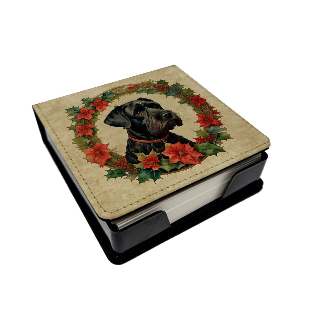 Giant Schnauzer Christmas Flowers PU Leather Note Paper Holder with Artist-Designed Cover, Desk Accessory, Office Gift