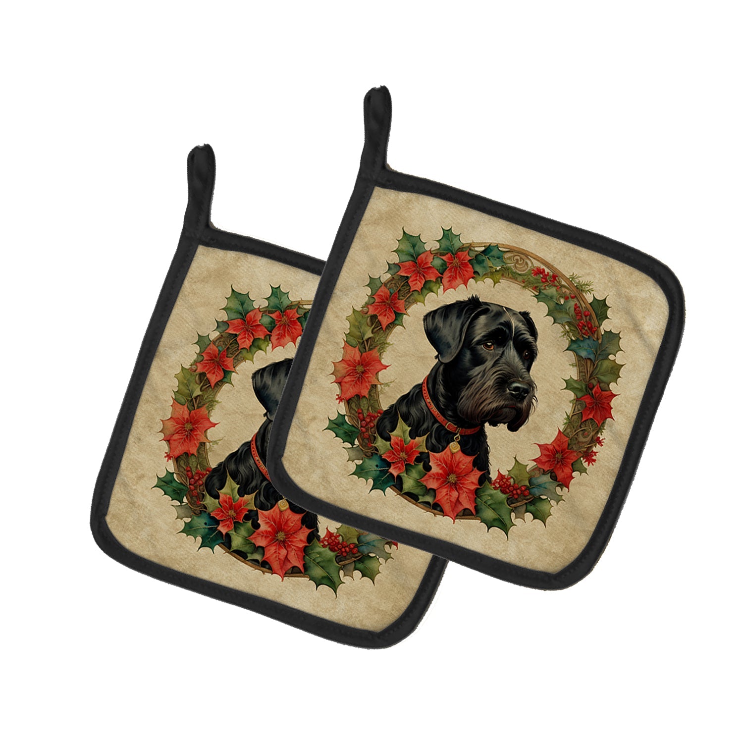 Giant Schnauzer Christmas Flowers Pot Holder Set of 2 Heat Resistant Quilted Hot Pads 7.5 x 7.5 Inch, Insulated Kitchen Trivets for Cooking & Baking