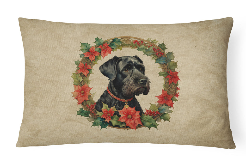 Giant Schnauzer Christmas Flowers Decorative Throw Pillow 12x16 Indoor Outdoor Accent Cushion, Fabric Cover with Insert for Sofa, Bed, Porch & Living Room