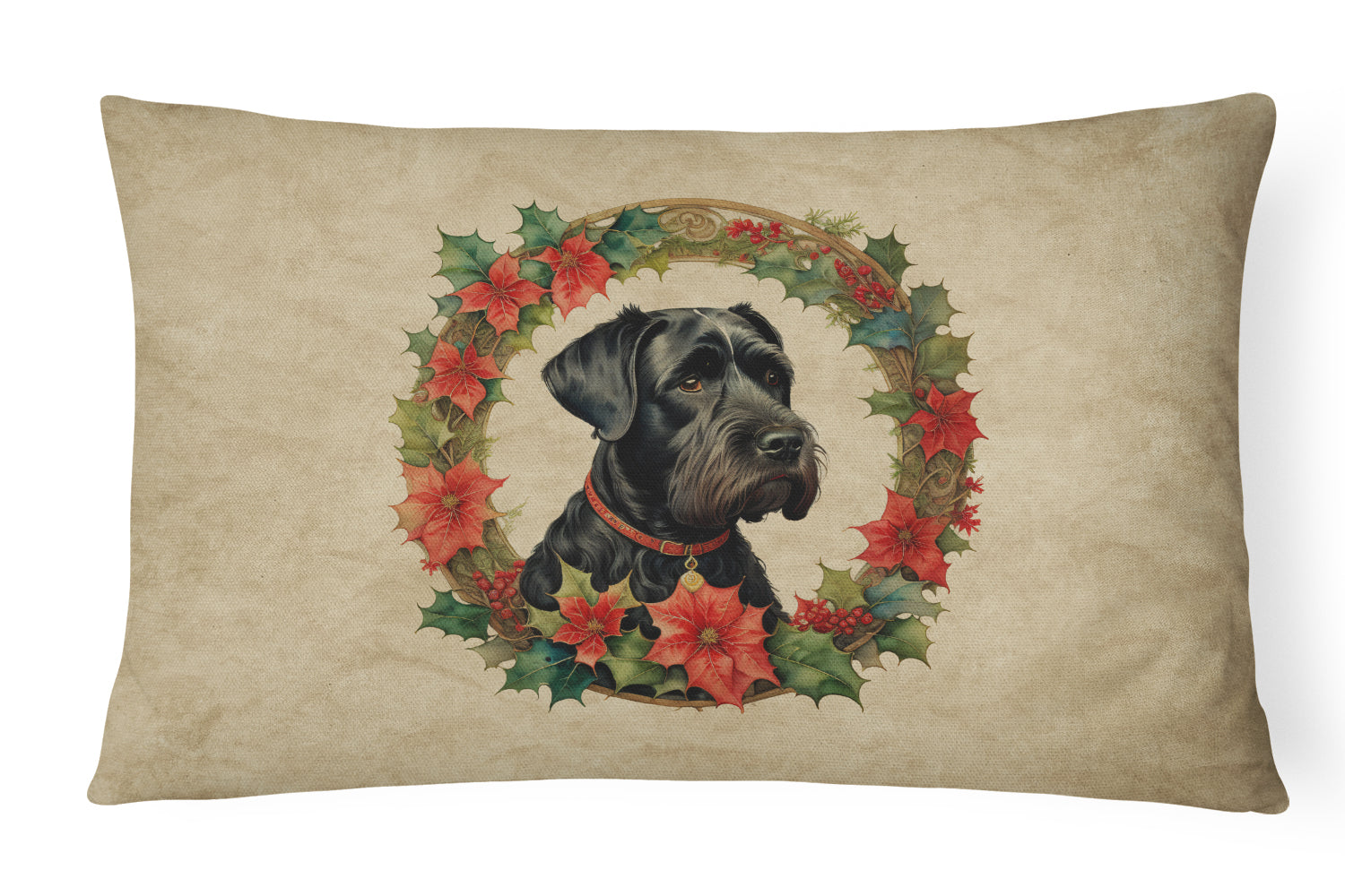 Giant Schnauzer Christmas Flowers Decorative Throw Pillow 12x16 Indoor Outdoor Accent Cushion, Fabric Cover with Insert for Sofa, Bed, Porch & Living Room