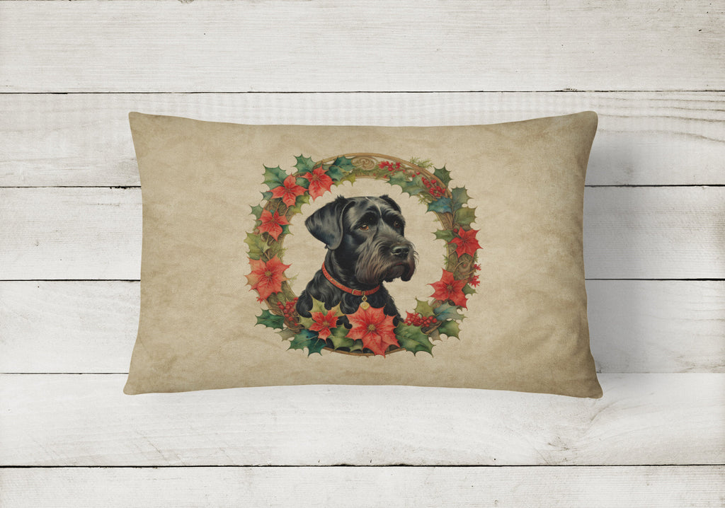 Giant Schnauzer Christmas Flowers Decorative Throw Pillow 12x16 Indoor Outdoor Accent Cushion, Fabric Cover with Insert for Sofa, Bed, Porch & Living Room