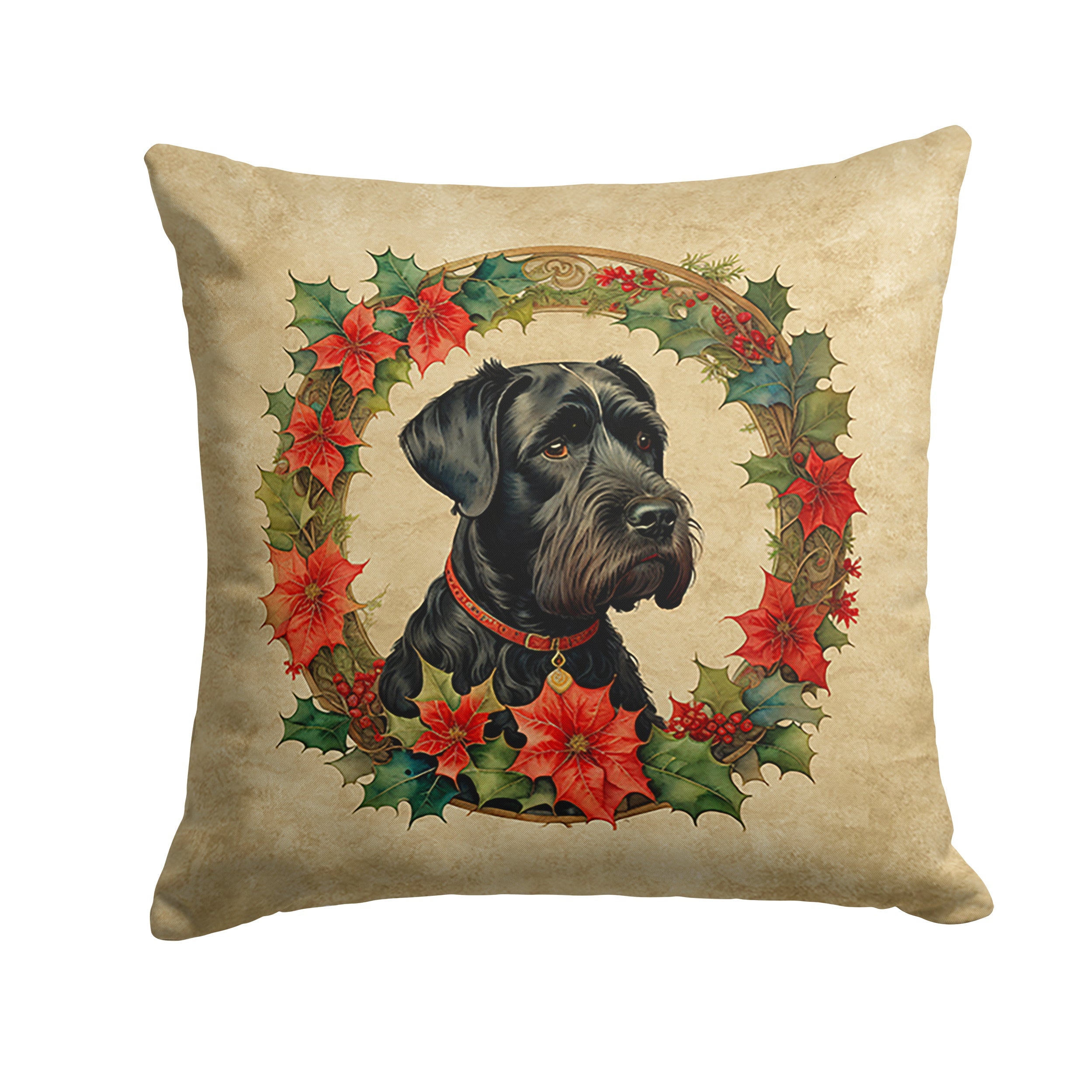 Giant Schnauzer Christmas Flowers Decorative Throw Pillow 14x14 Indoor Outdoor Accent Cushion, Fabric Cover with Insert for Sofa, Bed, Porch & Living Room