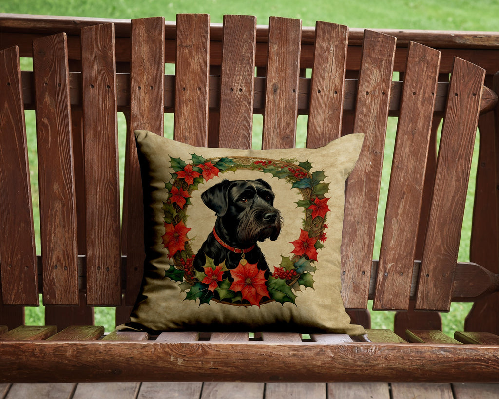 Giant Schnauzer Christmas Flowers Decorative Throw Pillow 14x14 Indoor Outdoor Accent Cushion, Fabric Cover with Insert for Sofa, Bed, Porch & Living Room