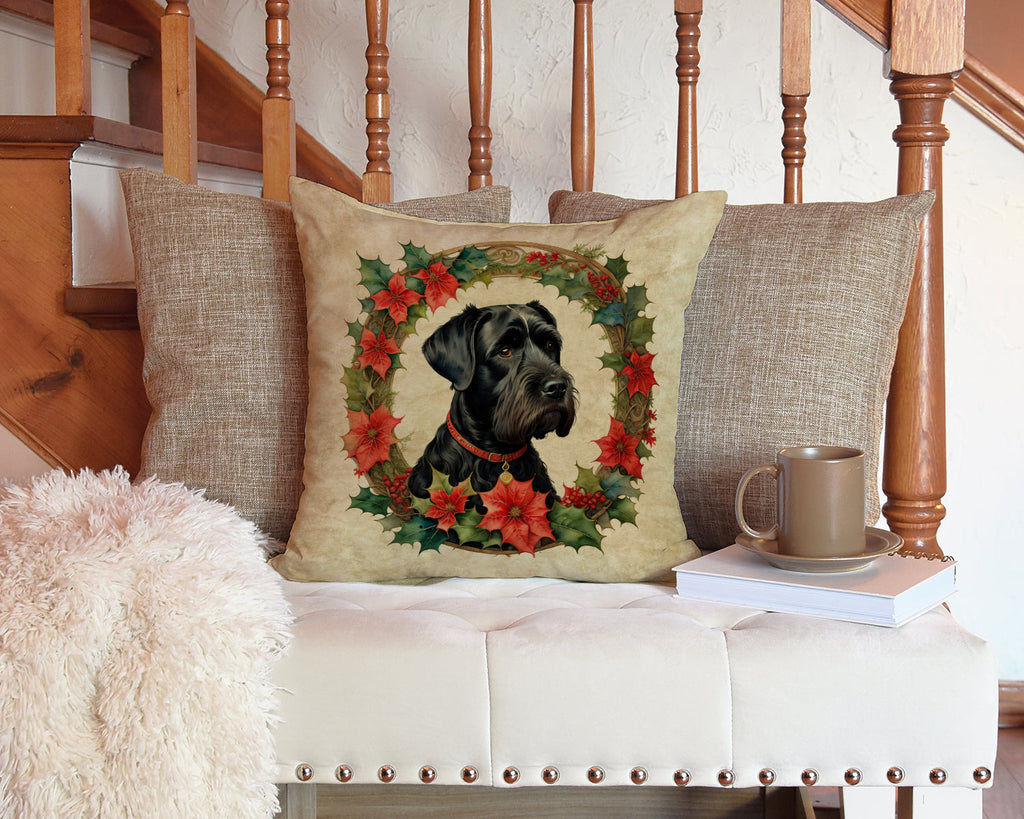 Giant Schnauzer Christmas Flowers Decorative Throw Pillow 14x14 Indoor Outdoor Accent Cushion, Fabric Cover with Insert for Sofa, Bed, Porch & Living Room