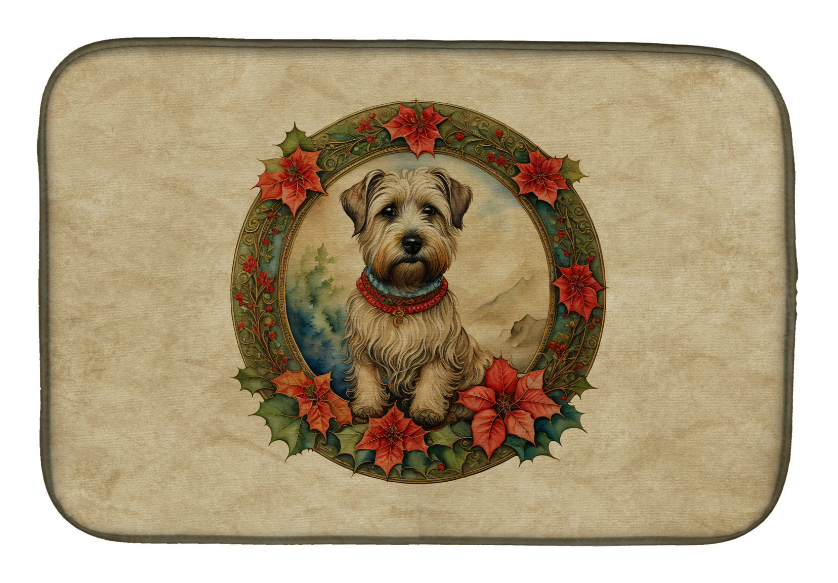 Glen of Imaal Terrier Christmas Flowers Dish Drying Mat Absorbent Dish Drying Mat Pad for Kitchen Counter Dish Drainer Mat for Countertop, 14 x 21", Multicolor