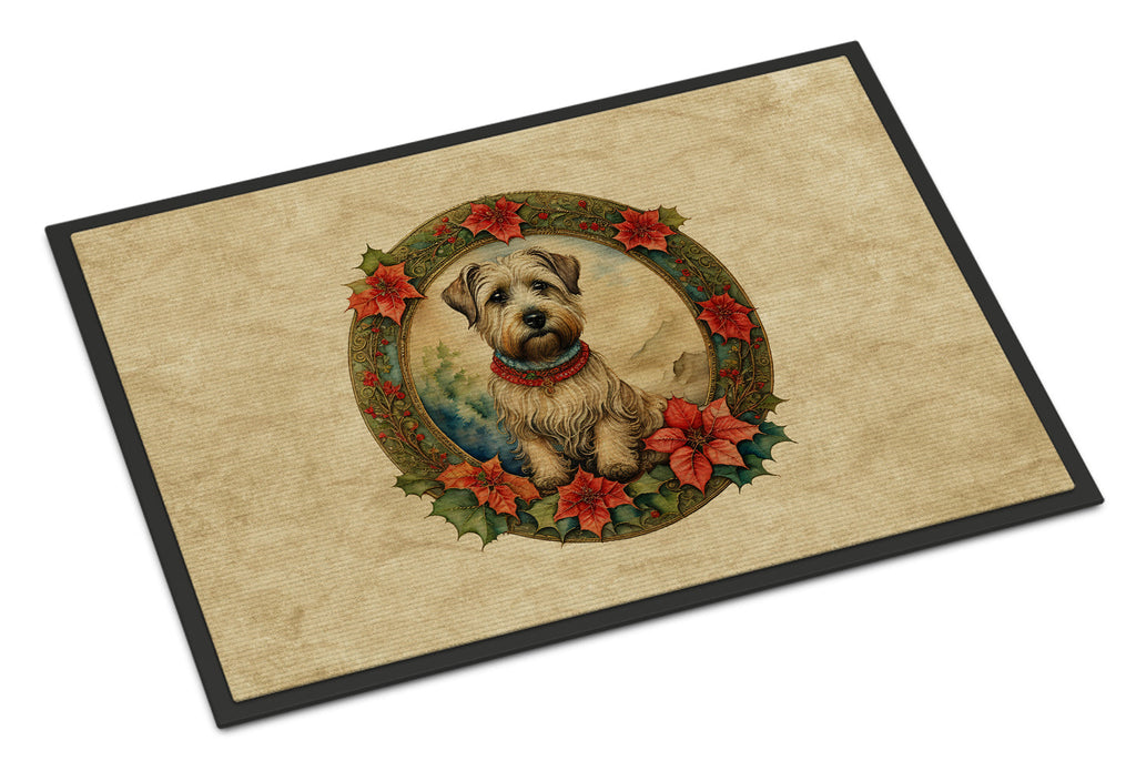 Glen of Imaal Terrier Christmas Flowers Doormat Indoor Outdoor 18H X 27W Front Door Mat Rugs for Entryway, Non Slip Washable