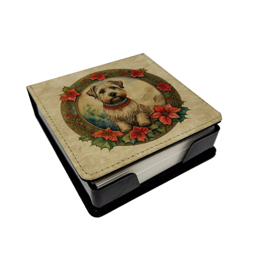 Glen of Imaal Terrier Christmas Flowers PU Leather Note Paper Holder with Artist-Designed Cover, Desk Accessory, Office Gift