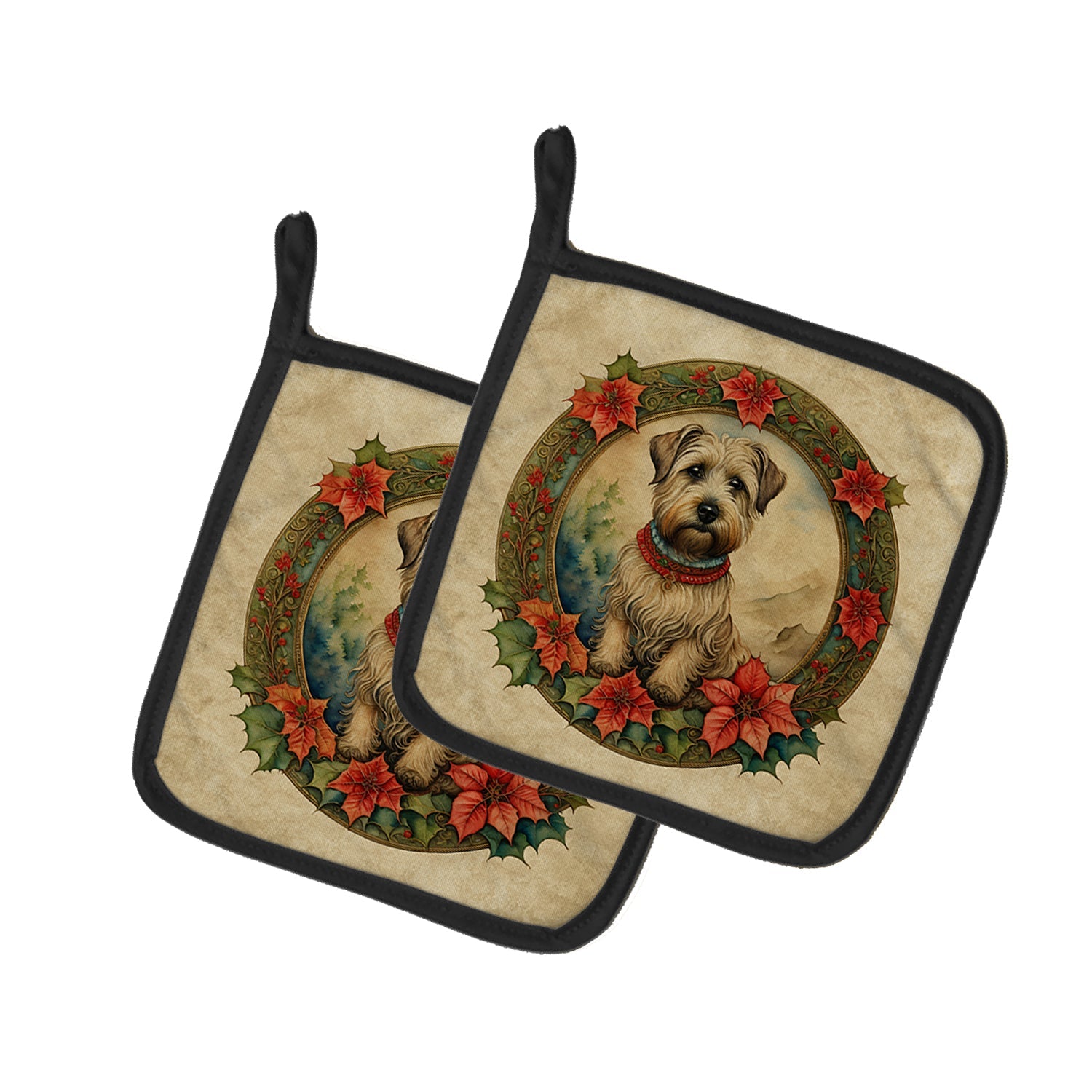 Glen of Imaal Terrier Christmas Flowers Pot Holder Set of 2 Heat Resistant Quilted Hot Pads 7.5 x 7.5 Inch, Insulated Kitchen Trivets for Cooking & Baking