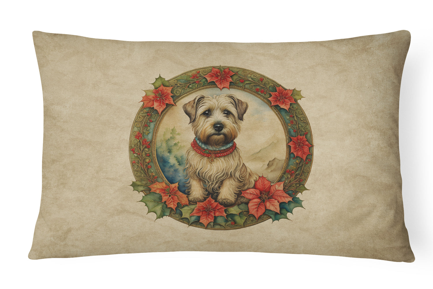 Glen of Imaal Terrier Christmas Flowers Decorative Throw Pillow 12x16 Indoor Outdoor Accent Cushion, Fabric Cover with Insert for Sofa, Bed, Porch & Living Room