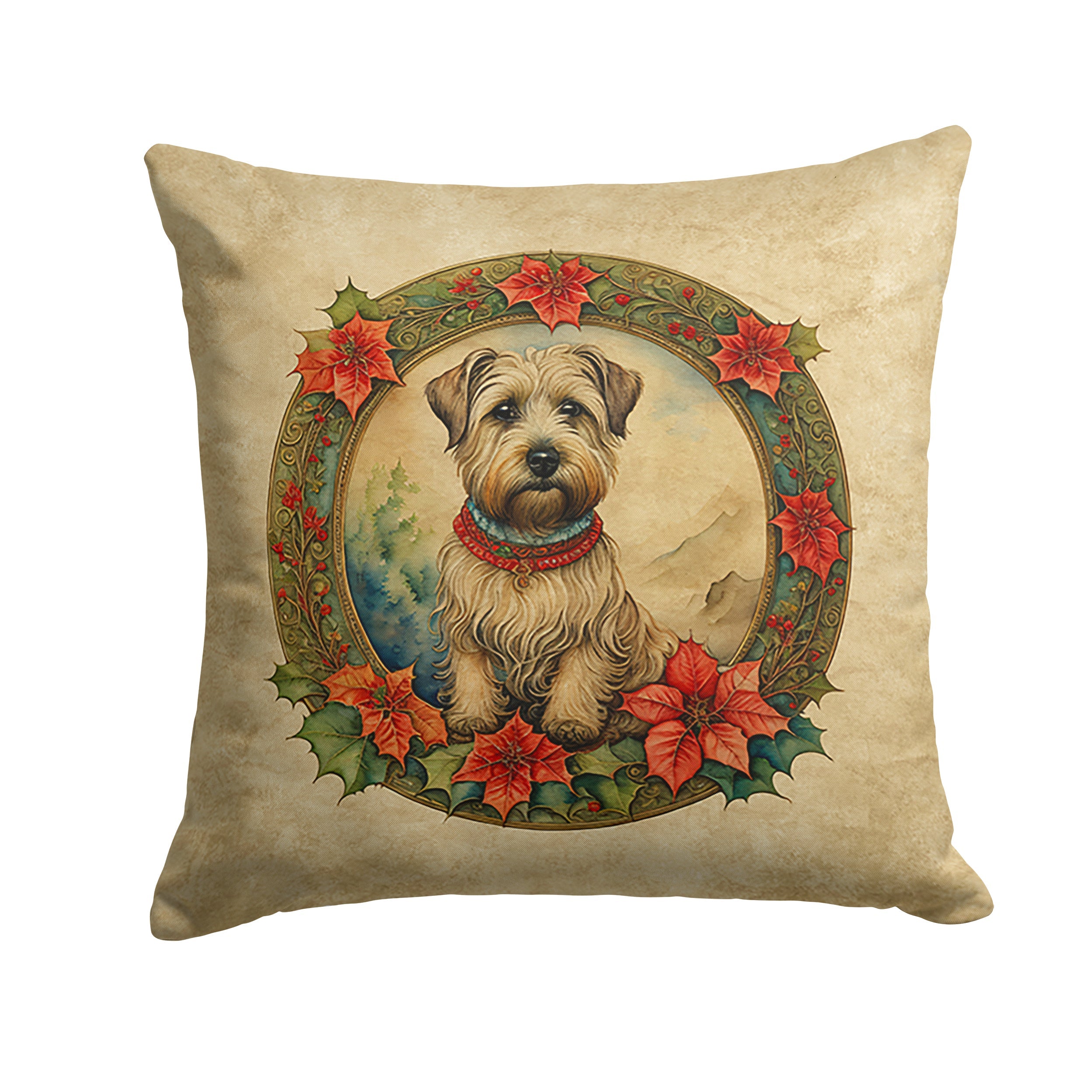 Glen of Imaal Terrier Christmas Flowers Decorative Throw Pillow 14x14 Indoor Outdoor Accent Cushion, Fabric Cover with Insert for Sofa, Bed, Porch & Living Room