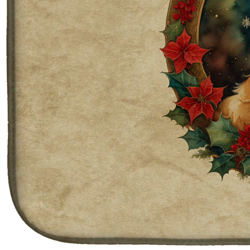 Golden Retriever Christmas Flowers Dish Drying Mat Absorbent Dish Drying Mat Pad for Kitchen Counter Dish Drainer Mat for Countertop, 14 x 21", Multicolor