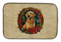 Golden Retriever Christmas Flowers Dish Drying Mat Absorbent Dish Drying Mat Pad for Kitchen Counter Dish Drainer Mat for Countertop, 14 x 21", Multicolor