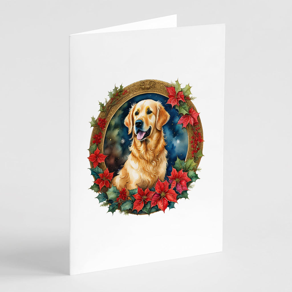 Golden Retriever Christmas Flowers Greeting Cards Pack of 8 Blank Cards with Envelopes Whimsical A7 Size 5x7