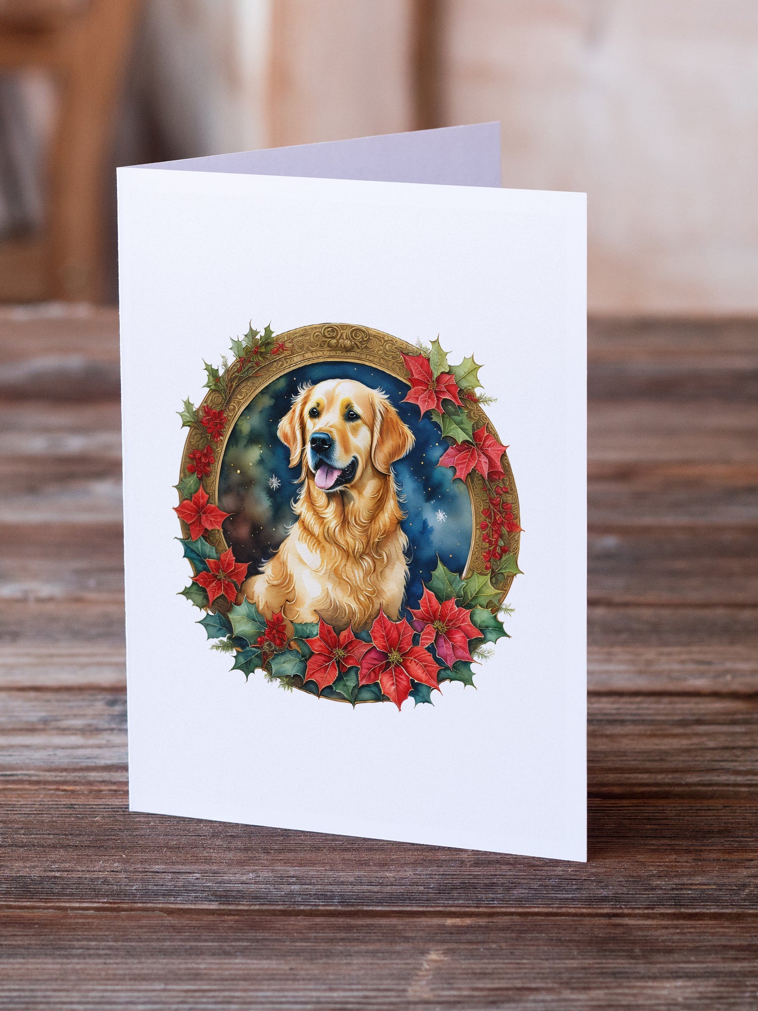 Golden Retriever Christmas Flowers Greeting Cards Pack of 8 Blank Cards with Envelopes Whimsical A7 Size 5x7