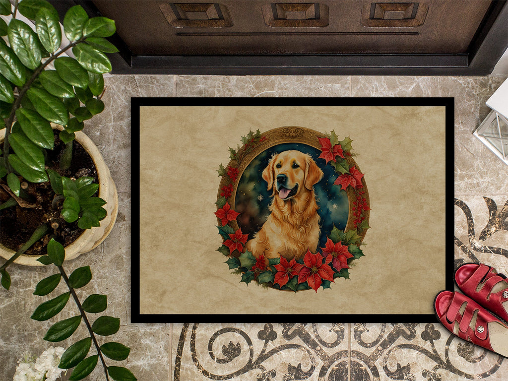 Golden Retriever Christmas Flowers Doormat Indoor Outdoor 24H X 36W Front Door Mat Rugs for Entryway, Non Slip Washable Low Pile,